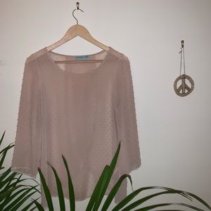 sheer blush pink tufted blouse